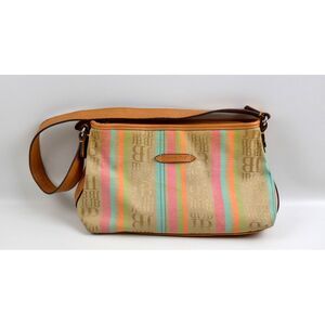 Jamaica Bay Purse Handbag Tropical Zip Close‎ 3 Section Canvas JB Logo All Over